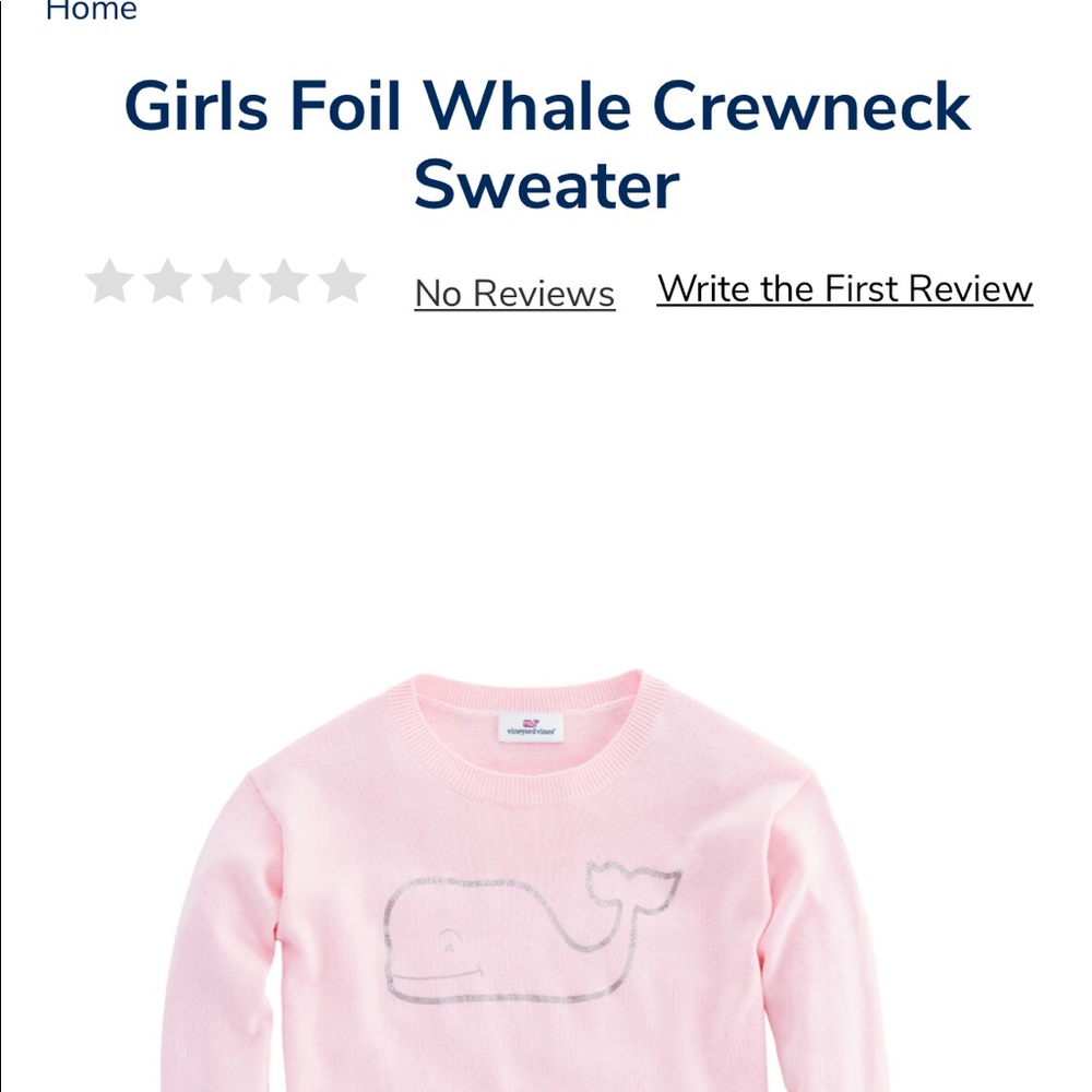 Vineyard Vines Girls Foil Whale Crew Neck Sweater. Size XL (16)